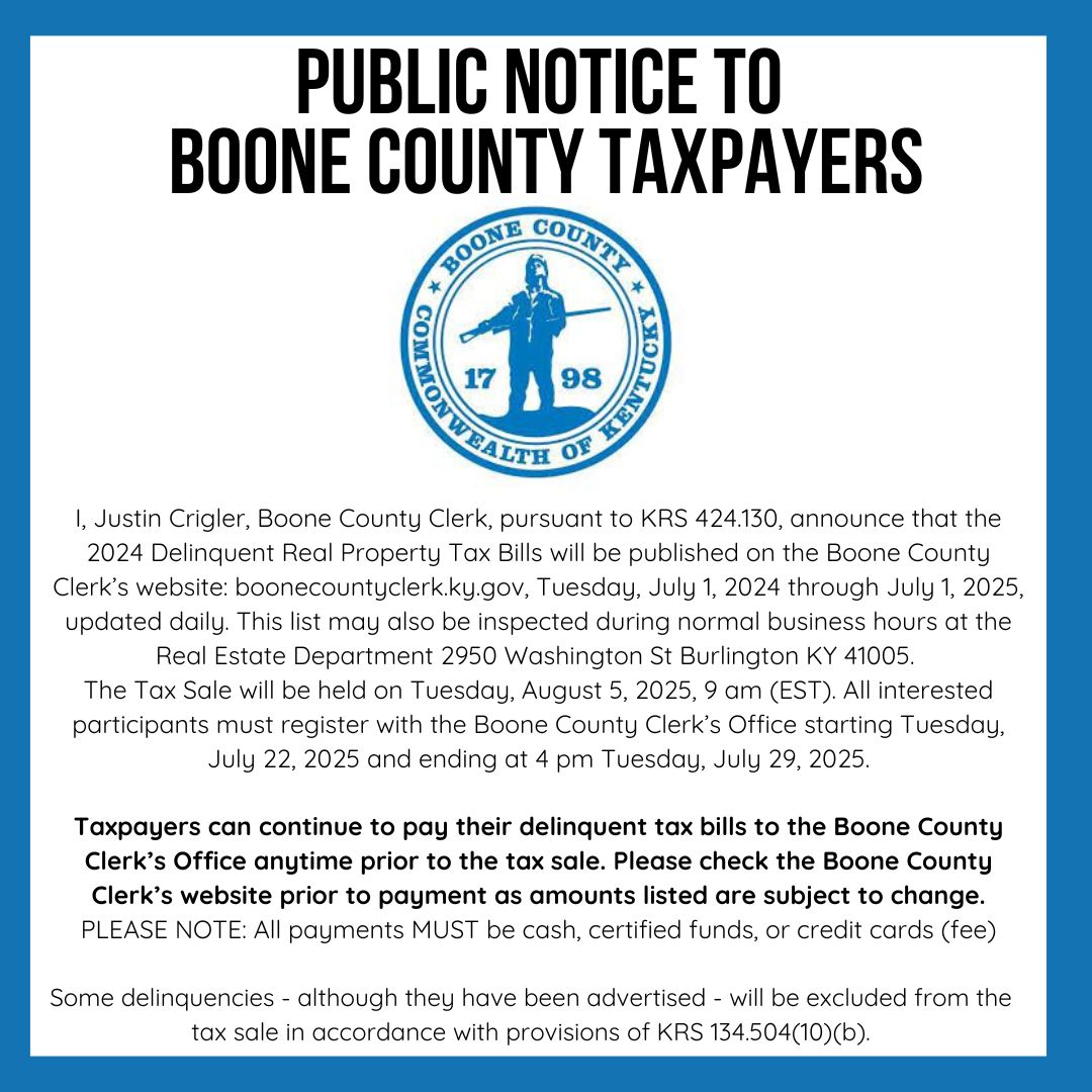 PUBLICE NOTICE TO BOONE COUNTY TAXPAYERS